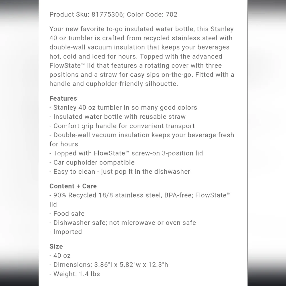 Stanley 40oz - Picture 4 of 4